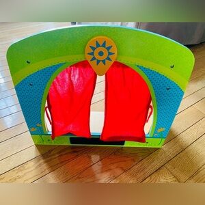 Story Time Wooden Puppet Theater w/ 3 Stick Puppets
